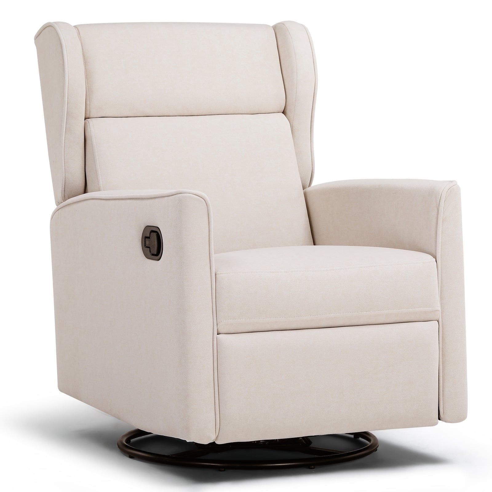 Beige Fabric Swivel Recliner Chair with Metal Base