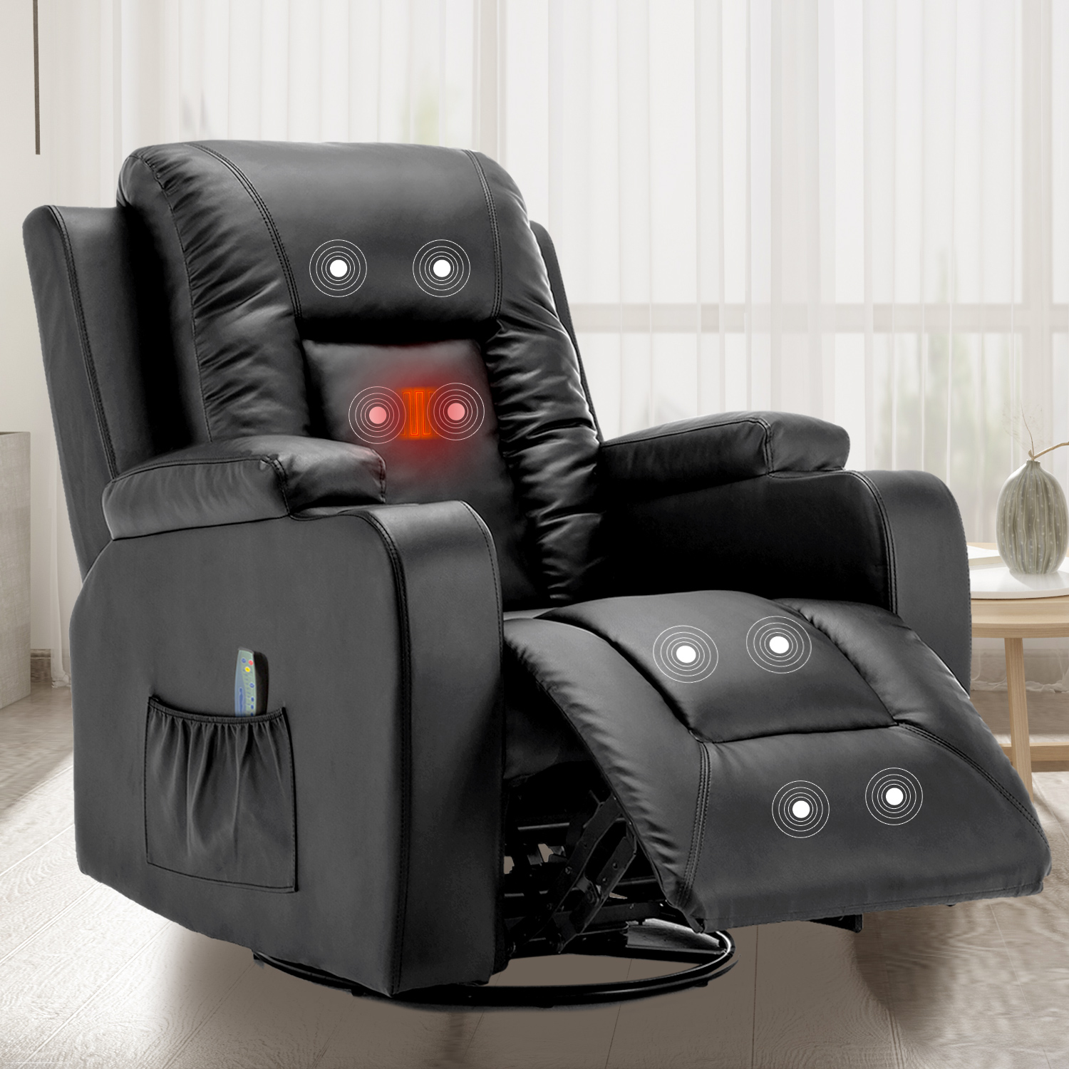 COMHOMA Swivel Rocker Recliner Chair PU Leather Rocking Sofa with Heated Massage, Black - image 1 of 8