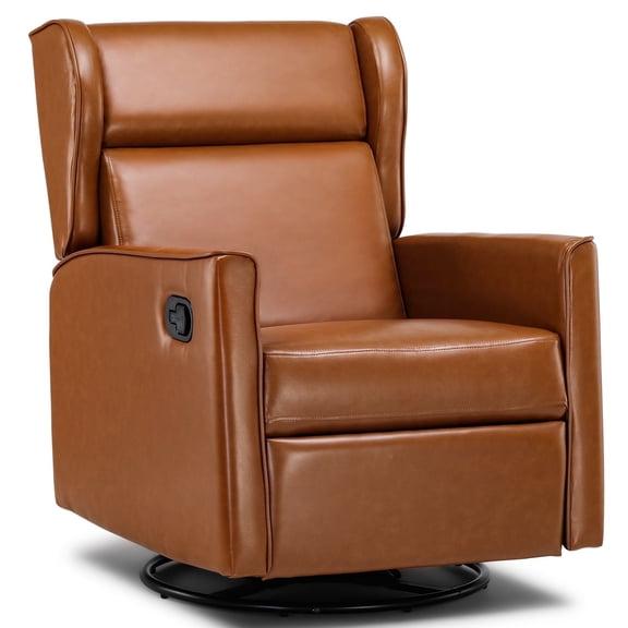 COMHOMA Swivel Rocker Recliner Chair, PU Lether Single Sofa Seat for Living Room, Brown