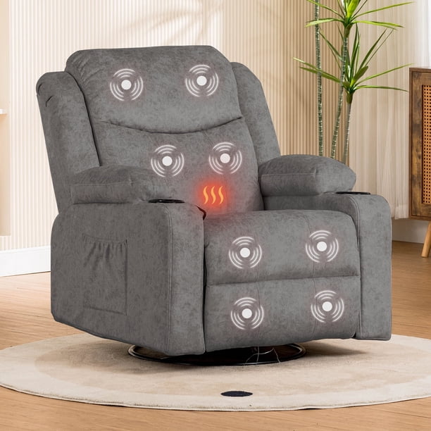 COMHOMA Swivel Rocker Chair with Heat, Massage, Reclining and