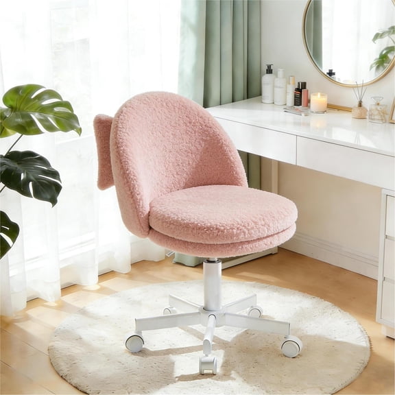 CloudRest Pro Vanity Chair with Back & Wheels, Adjustable Swivel Velvet Stool for Bedroom, Home Office, Pink