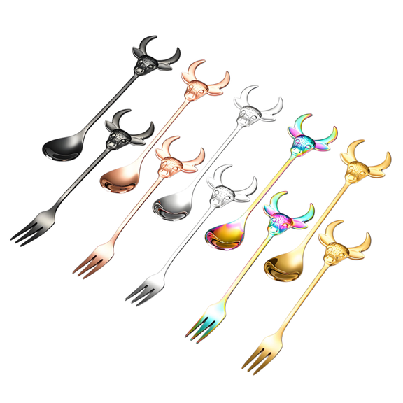 COMIART 10 - piece Set of Stainless - steel Ox - head Spoons, Mug Stirring Spoons, Souvenir Spoons, Creative Milk Powder and Coffee Spoons