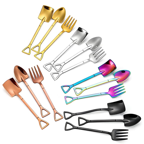 COMIART 15-Piece Stainless Steel Shovel Spoon Set - Creative Ice Cream, Dessert & Coffee Spoons with Unique Shovel Design for Watermelon & Snacks