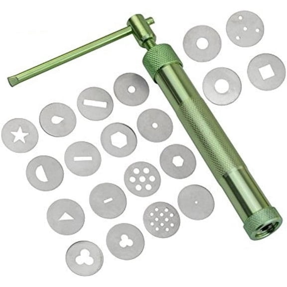 COMIART 20 Pcs Stainless Steel Green Crowded Mud Machine Polymer Clay Fimo Extruder Craft Gun Cake Fondant Sculpture Decorating Tool Set