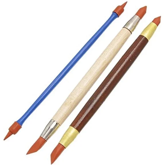 COMIART 3pcs Double Head Clay Color Shapers Rubber Tip Paint Drawing Blending Brushes