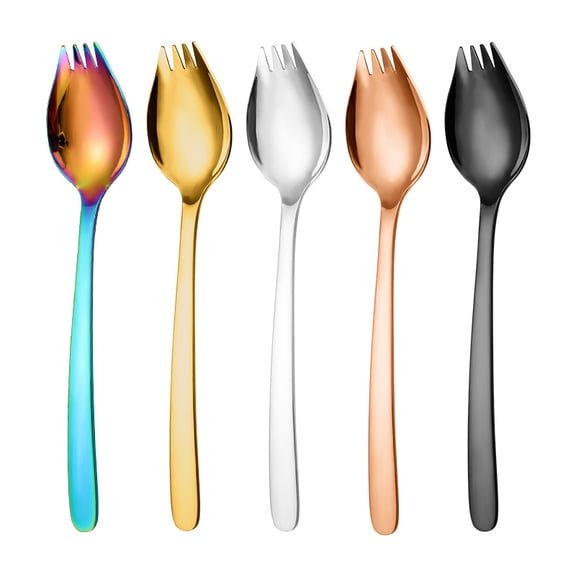 COMIART 5 - piece Stainless Steel Salad Forks and Spoons, Salad Spoons and Forks, Dessert Spoons, Pasta Forks, Instant Noodle Spoons and Forks in One