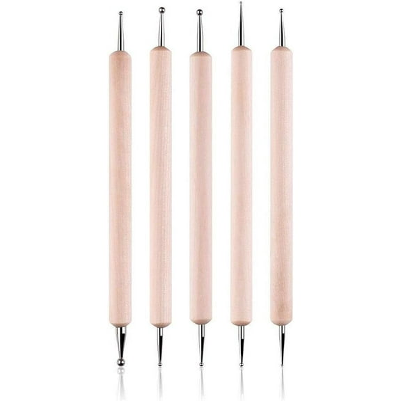 COMIART 5Pcs Wooden Ball Styluses Tool Set for Embossing Pattern Clay Sculpting, Nail Art