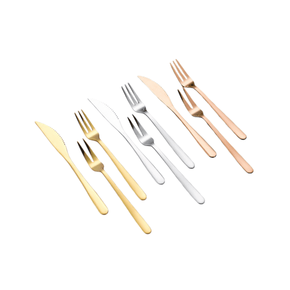 COMIART 9 - piece Creative Stainless - Steel Mooncake Knives and Forks, Golden Tableware: Small Two - pronged and Three - pronged Knives and Forks, Fruit Forks and Dessert Forks