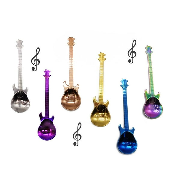 COMIART Guitar Spoon Set, Colorful 18/10 304 Food Safe Stainless Steel Tea Dinner Table Mixing Spoon Kit, Dessert Coffee Sugar Spoon for Ice-cream, Milkshake, Coffee and More, 4.7 Inches, Set of 7