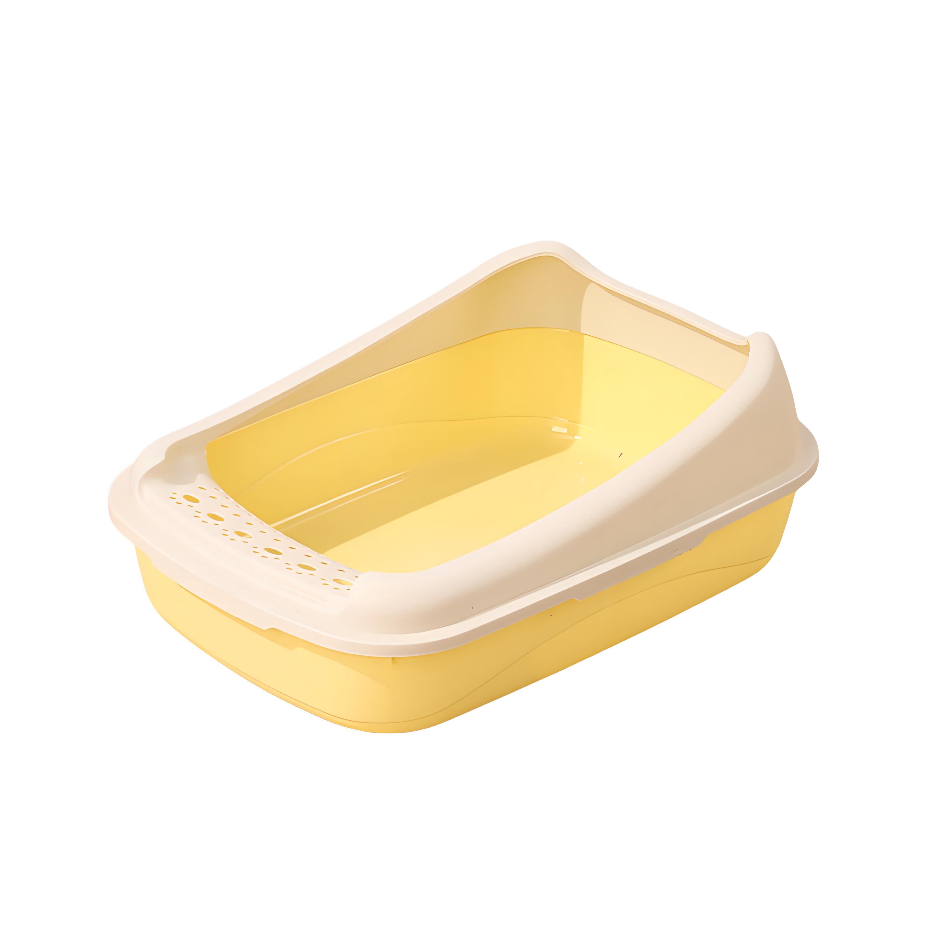 COMIART PP Material Semi - Enclosed Large Cat Litter Box Anti - Splash Cat Toilet Pet Supplies (Cream + Cream Yellow,Large Cat Litter Box)