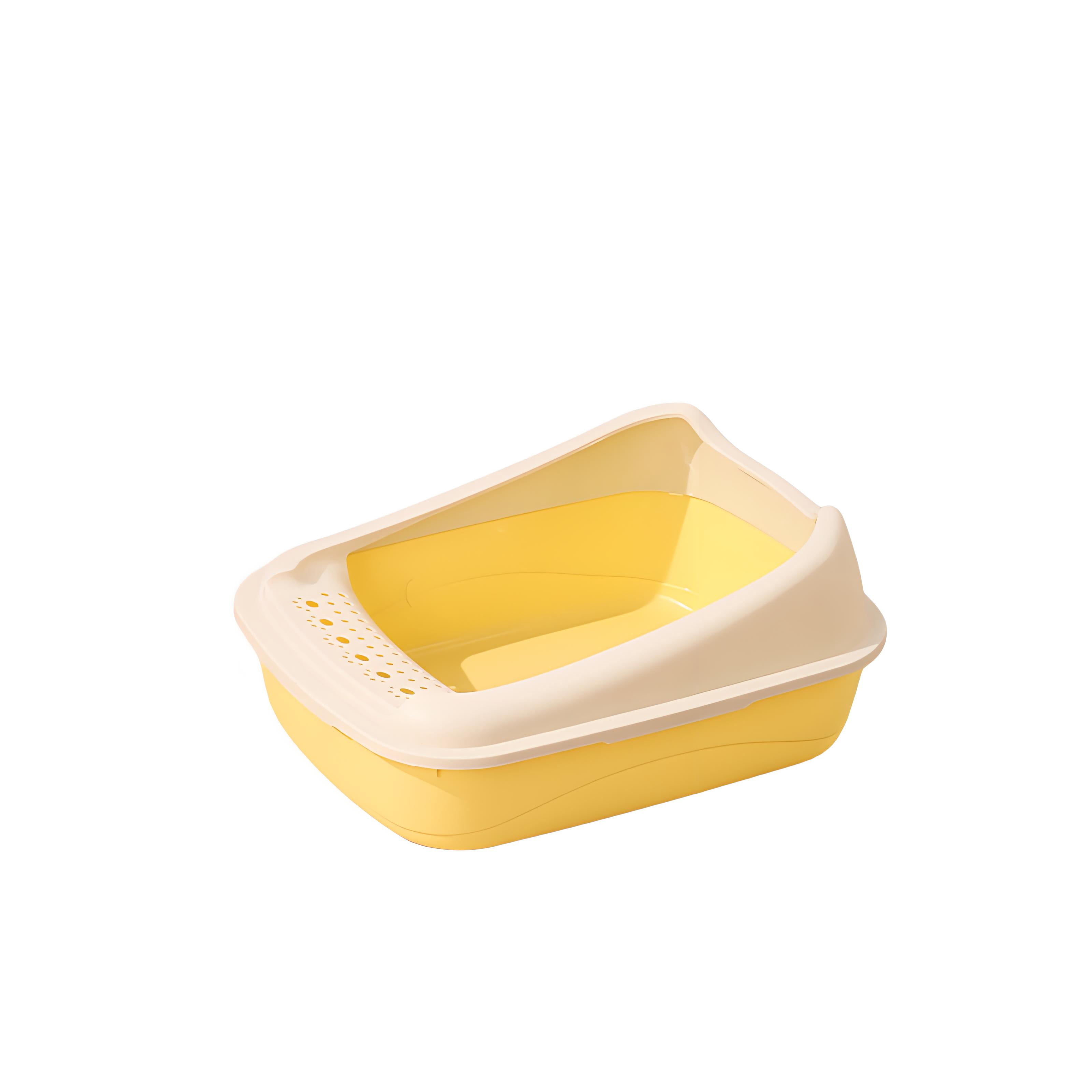 COMIART PP Material Semi - Enclosed Large Cat Litter Box Anti - Splash Cat Toilet Pet Supplies (Cream + Cream Yellow, Small Cat Litter Box)