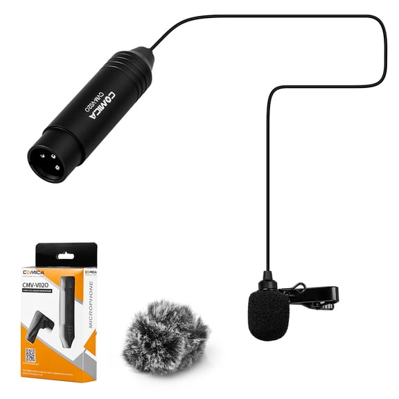 COMICA CVM-V02O Omnidirectional Lavalier Lapel Microphone XLR Plug with 48V Phantom Power for Camcorders Video Recording Black (1.8m / 5.9ft)