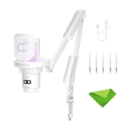 COMICA EJoy Uni (A)-White USB Microphone for Computer and Smartphone,48Khz/24Bit RGB Cardioid Condenser Gaming Mic for Podcasting,Streaming,Recording,Music Creation,with Boom Arm Stand