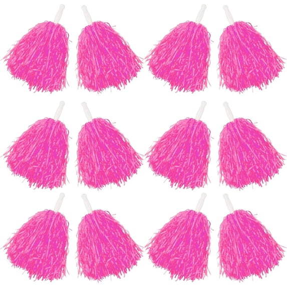 ABCISI 12 PCS Cheerleading Pom Poms Sports Dance Cheer Plastic Pom Pom with Plastic Handles for Sports Team Spirit Cheering, Party Dance Sports (Soft Plastic- Pink)