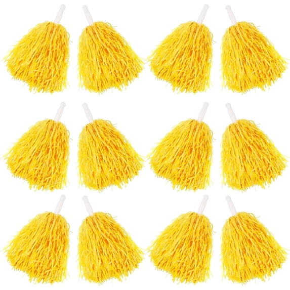 ABCISI 12 PCS Pom Poms Cheerleading Sports Spirited Plastic Cheer Pompoms with Handles for Kids Adults Team Party Dance Cheering (Soft Plastic- Yellow)