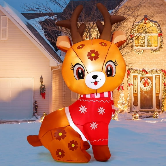 COMIN 5.2 FT Tall Christmas Inflatables Outdoor Decorations Blow Up Xmas Baby Reindeer with Big Eyes with Built-in LEDs for Christmas Indoor Outdoor Yard Lawn Garden Decorations