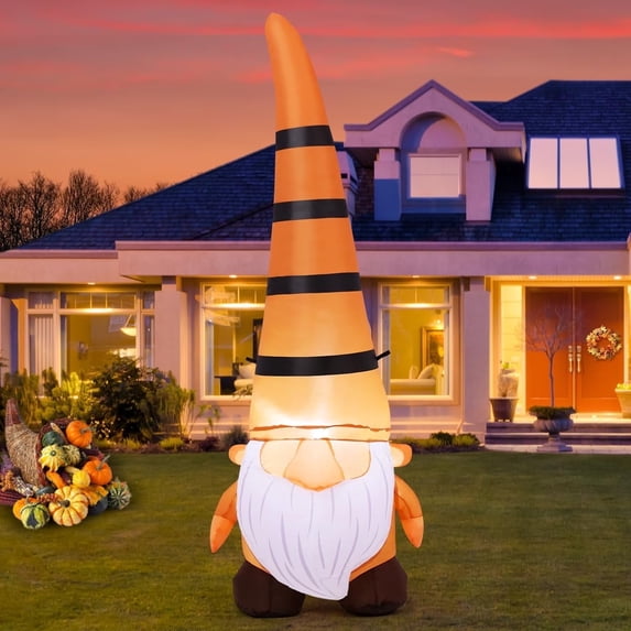 COMIN 5 FT Thanksgiving Inflatables Gnome Blow Up Ourdoor Yard Decoration Built-in LEDs for Fall Garden Lawn Decor