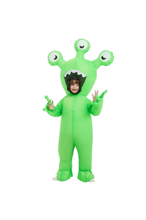 COMIN 55 inch Halloween Inflatable Alien Costume Kids Cosplay Costumes Funny Ride on Blow Up Costumes Alien Suit for Teens