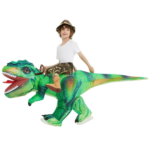 COMIN 55 inch Inflatable Green Dinosaur Costume Kids, T Rex Dinosaur Blow Up Ride on Dino Costume Orange Funny for Halloween Party