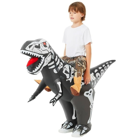 COMIN 55inch Inflatable Dinosaur Costume Kids Ride-on Inflatables Blow Up Dino Costume Skeleton Funny Dress for Halloween Party