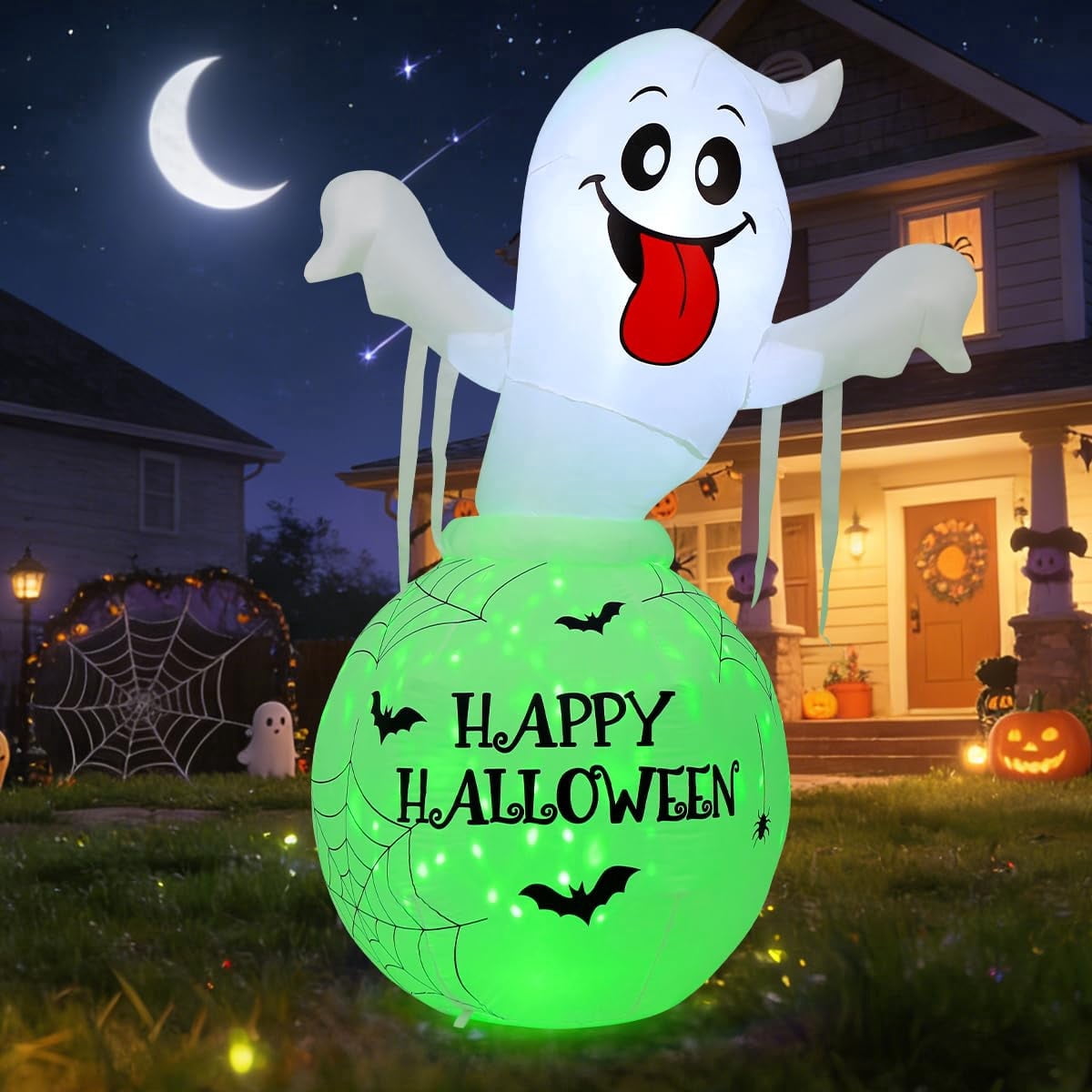 Inflatable Rentals Delaware COMIN 6 FT Halloween Inflatable Ghost Trapped in Green Bottle LED ...