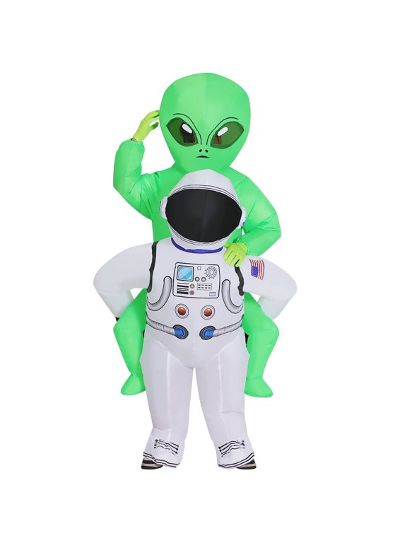 COMIN Inflatable Astronaut Carrying Alien Costume for Adults Simulated Skin Air Blow up Funny Halloween Costume Inflatable For Men Women