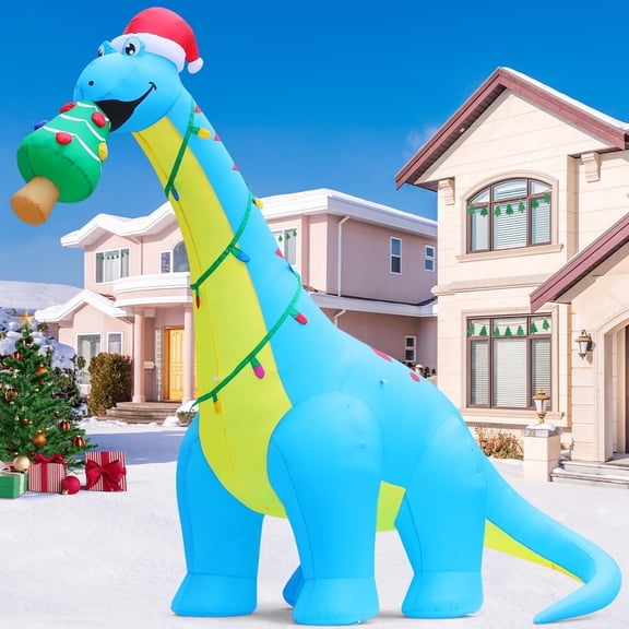 COMIN Christmas Inflatables 10 FT Blow Up Dinosaur Christmas Tree Inflatable with Built-in LEDs for Christmas Indoor Outdoor Yard Lawn Garden Decorations