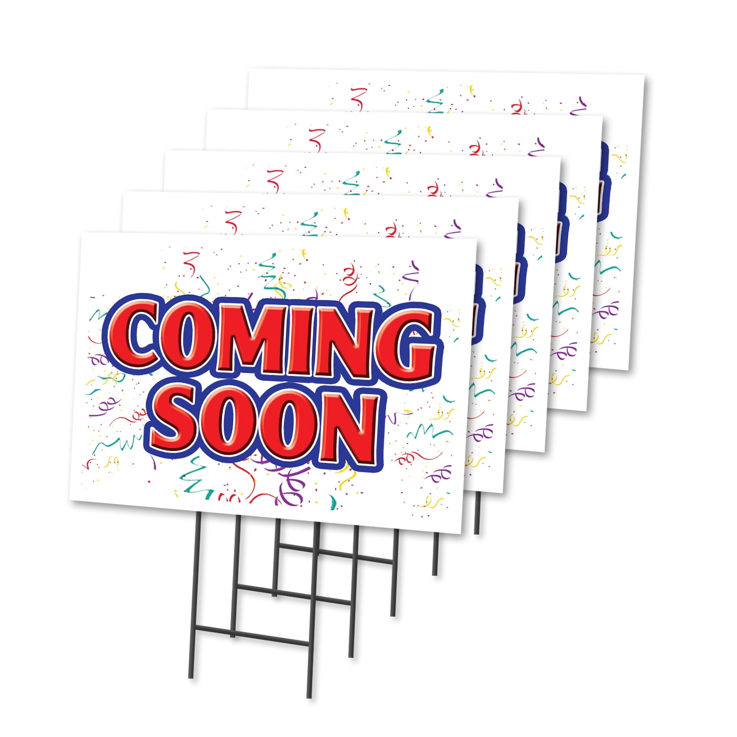 COMING SOON 5 Pack Of 12" x 16" Yard Sign & Stake | Advertise Your Business | Stake Included Image On Front Only | Made in The USA
