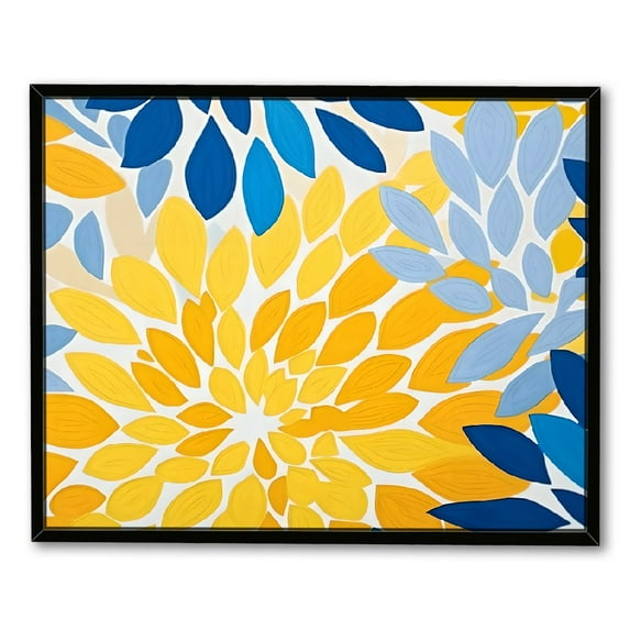 COMIO 16x12in / 20x16in Yellow Blue Flower White Gray Colored Outdoor Print On Canvas with Black Frame 20x16in