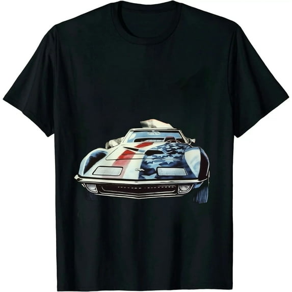 COMIO 1972 Corvette Front Grill View with United States Flag T Shirt