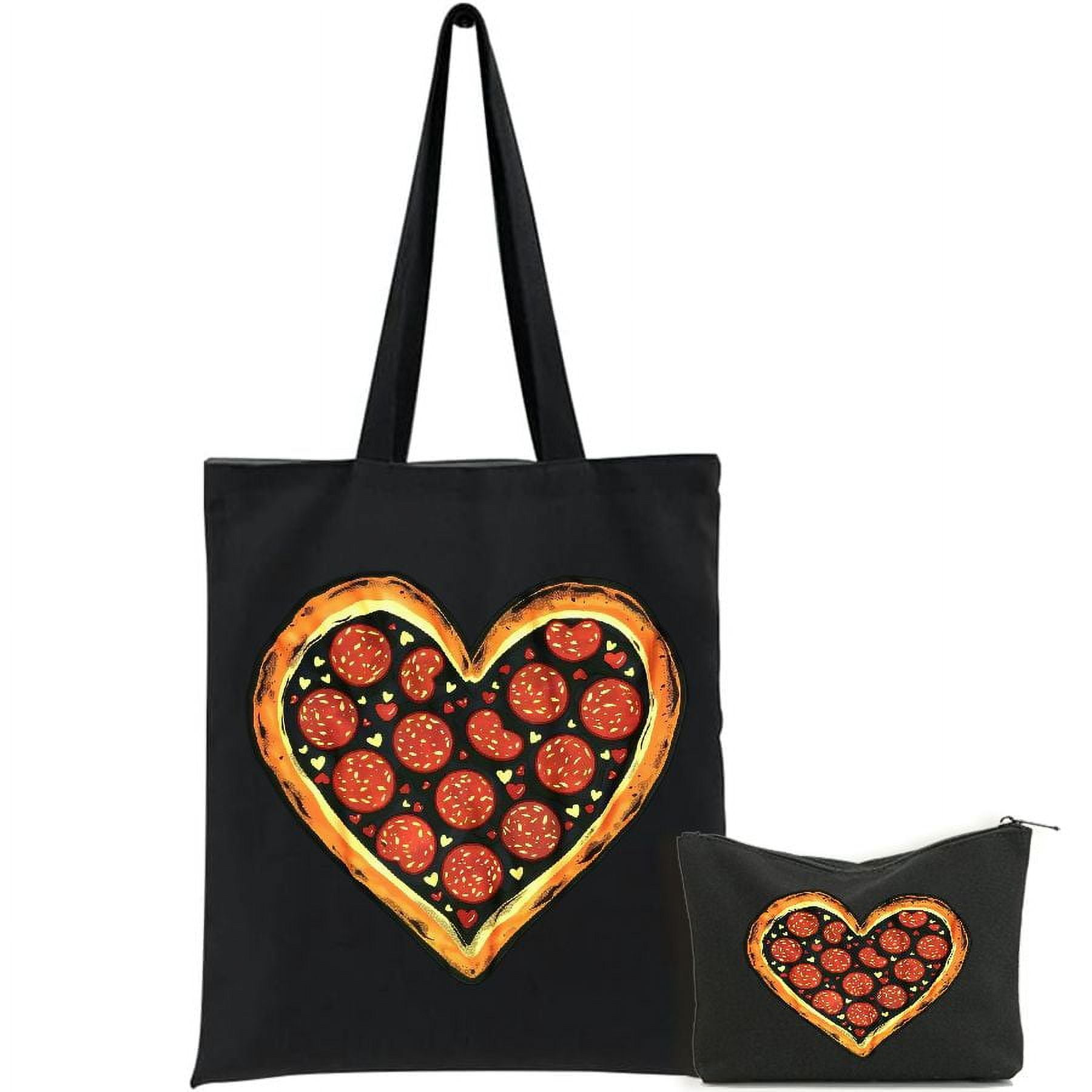 COMIO 2 Pcs Canvas Tote Bags Cute Aesthetic Tote Bags with Zipper Pizza