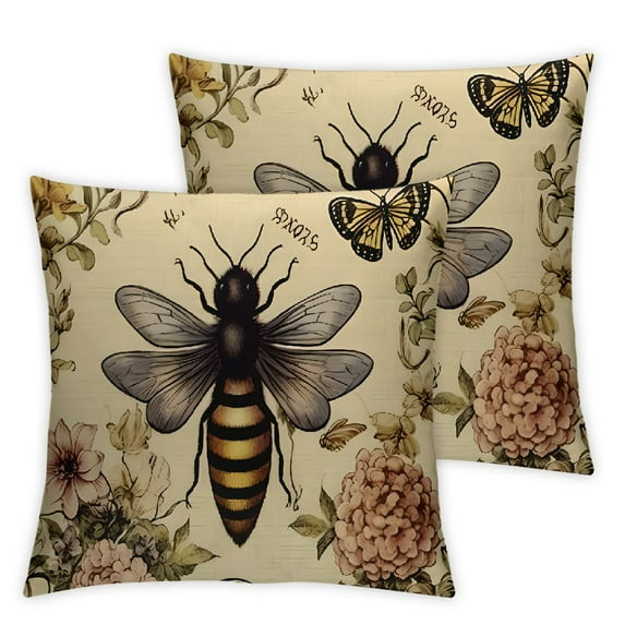 COMIO 2-Piece Short Plush Pillowcase Set Queen Modern Vintage French Bee Wateringcan Antique Honey Crown White