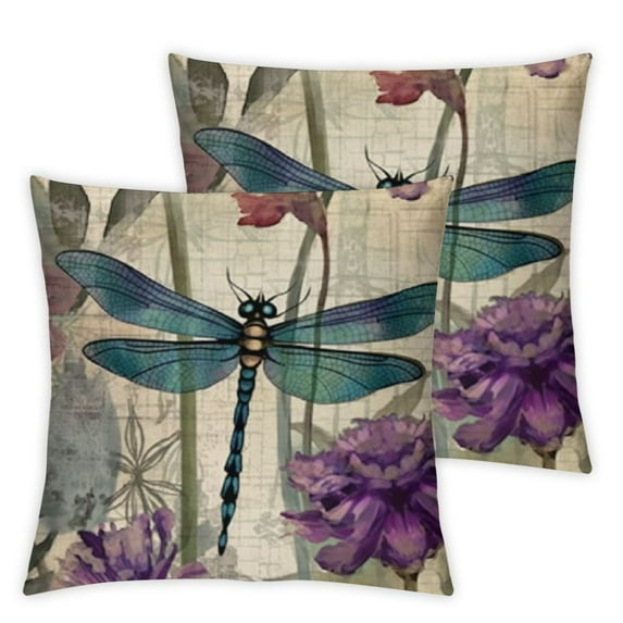 COMIO 2-Piece Short Plush Pillowcase for Car Couch Bedroom Vintage Flower Lavender Dragonfly Butterfly Perfume Bottle Postmark White
