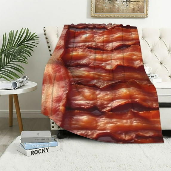 COMIO 3D Funny Realistic Food Fried Bacon Flannel Throw Blankets Soft Cozy Fluffy Winter Fall Blanket Cozy Soft Fuzzy Plush Home Decor for Couch Bed Sofa Living Room Bedroom