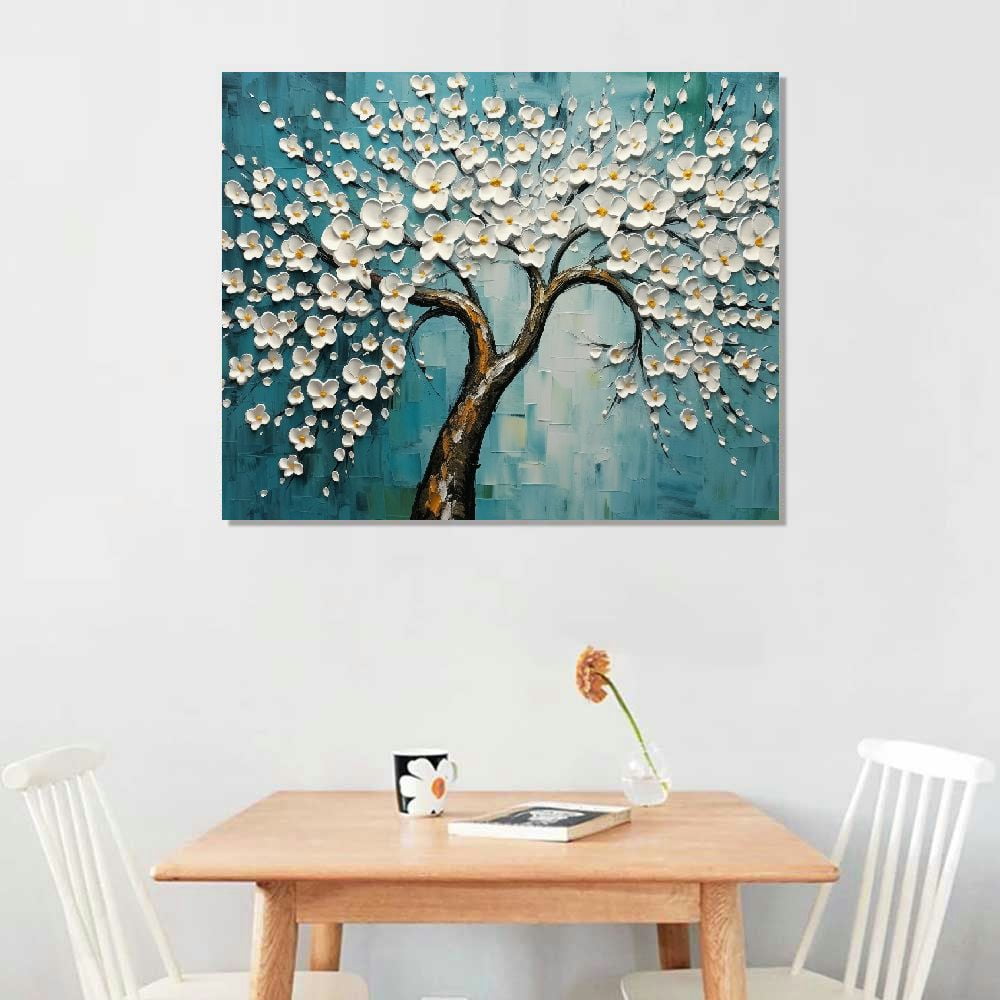 Original Oil Painting on Canvas Palette Knife Silver Flowers Painting Modern Home Decor Painting Canvas Wall Art Painting READY TO offers HANG