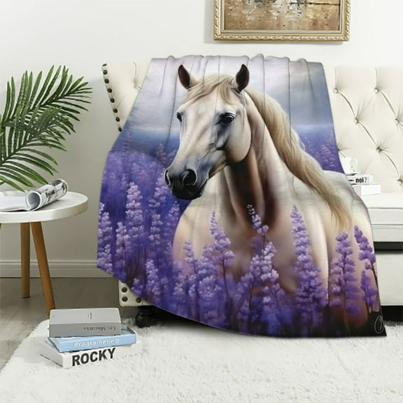 COMIO 40"x50" Horse Blanket with Purple Lavender, Super Soft Throw Blankets for Girls