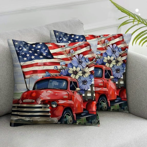 YANMS 4th of July Pillow Covers American Flag Flower Fireworks Mason Jar Patriotic Pillows Blue Red White Buffalo Plaid Stripes Cushion Case for Home Sofa Couch Office 2pcs White