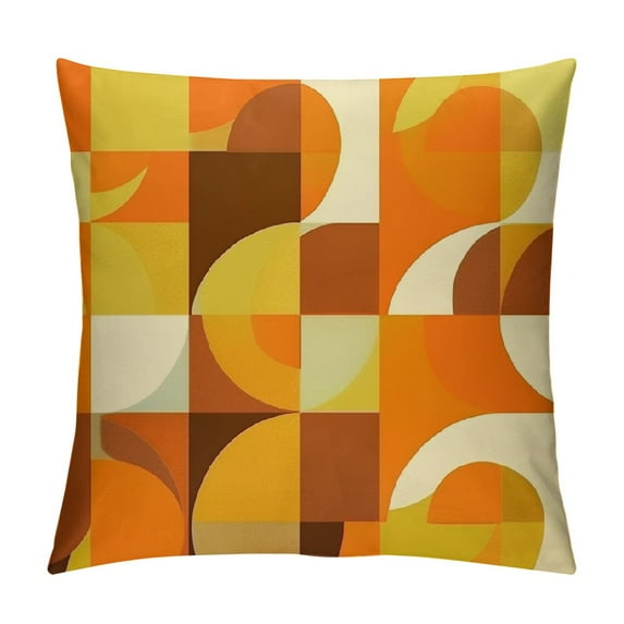 COMIO 70s Pattern Retro Inustrial in Orange and Brown Tones Throw Pillow Covers Cozy Square T
