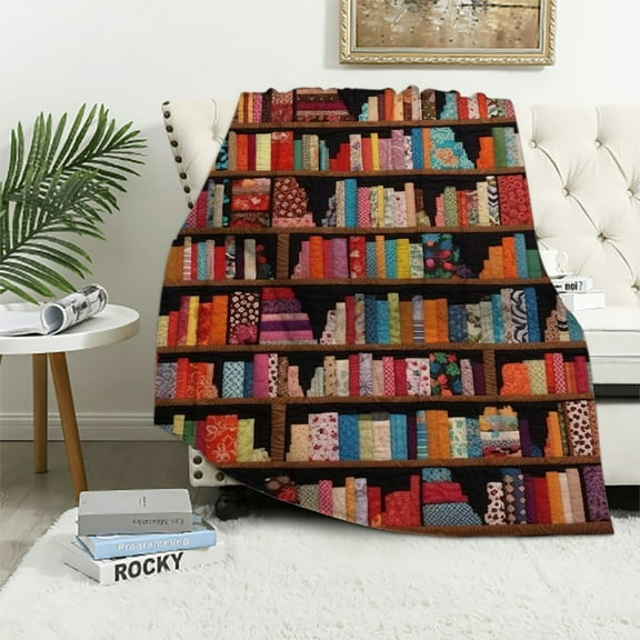 COMIO ART &amp; ARTIFACT Library Books Quilted Throw Blanket