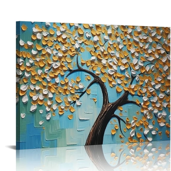 COMIO Abstract Art Paintings, Oil Paintings On Canvas Golden Flower Tree Paintings Hand-Painted Abstract Artwork Canvas Wall Art Paintings Modern Home Decor Painting
