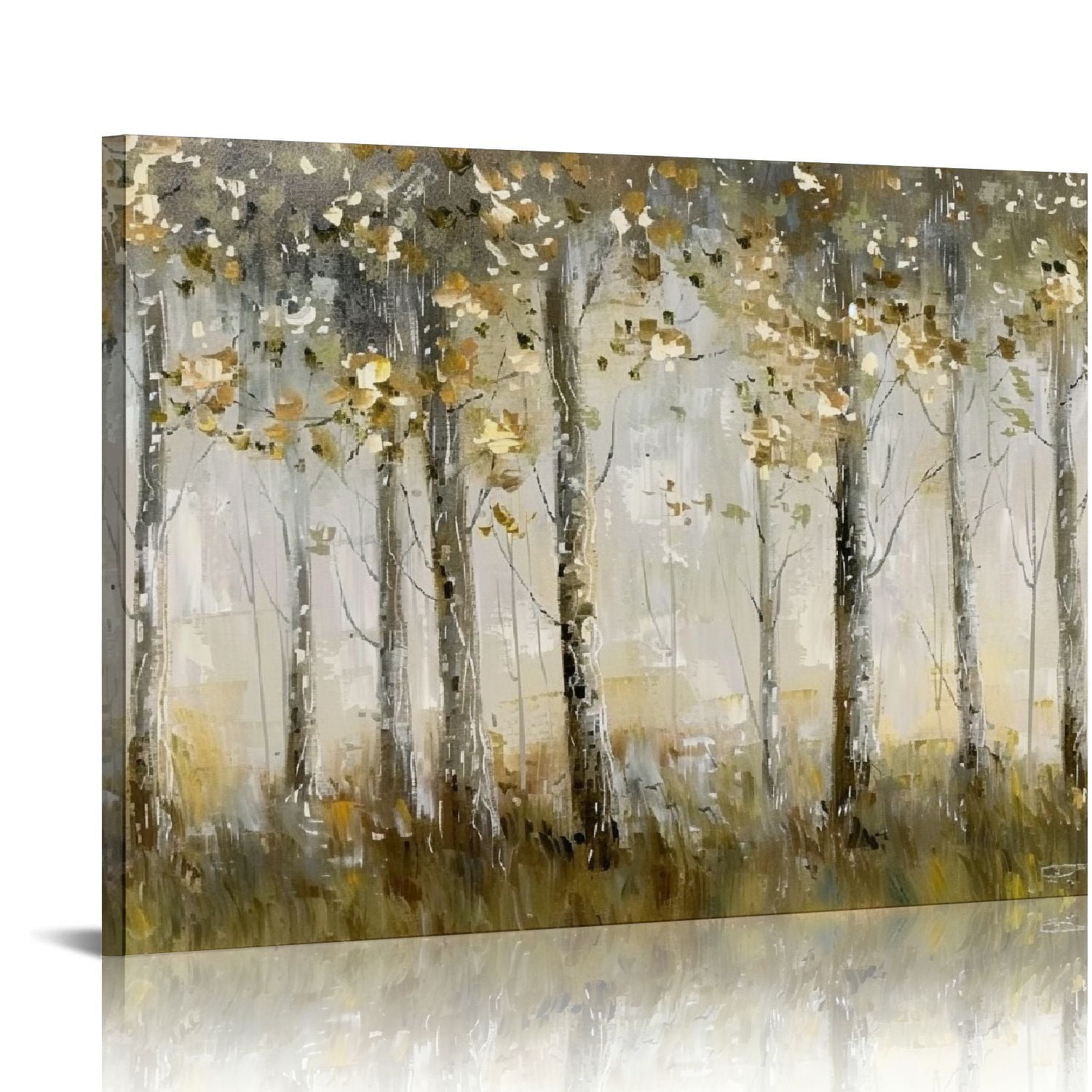 Birch Tree Silhouette Canvas Wall Art - Abstract Forest Print Framed For Living Room Or Bedroom