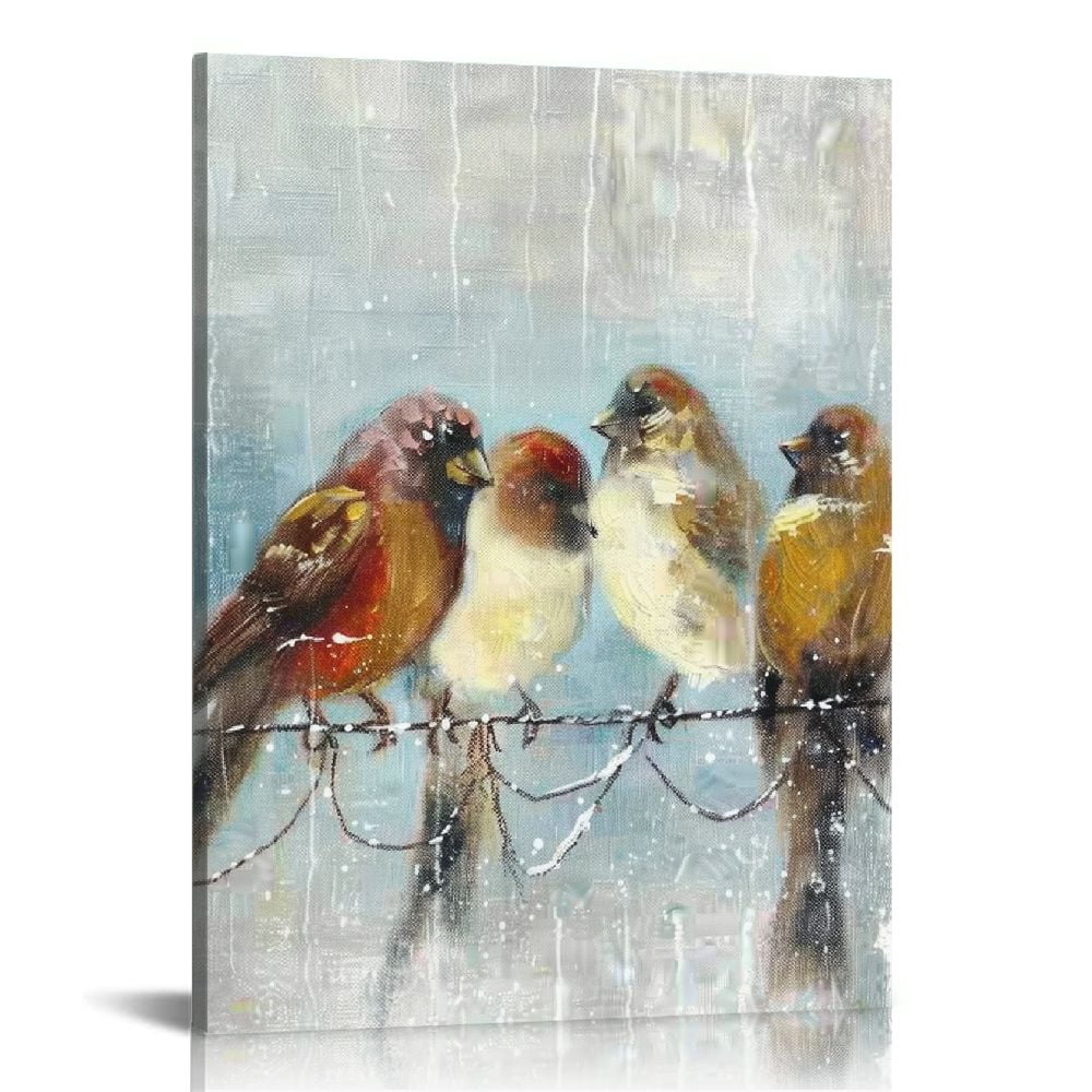 COMIO Abstract Birds Canvas Wall Art: Colorful Birds on Wire Picture Sparrow Painting Artwork for Living Room