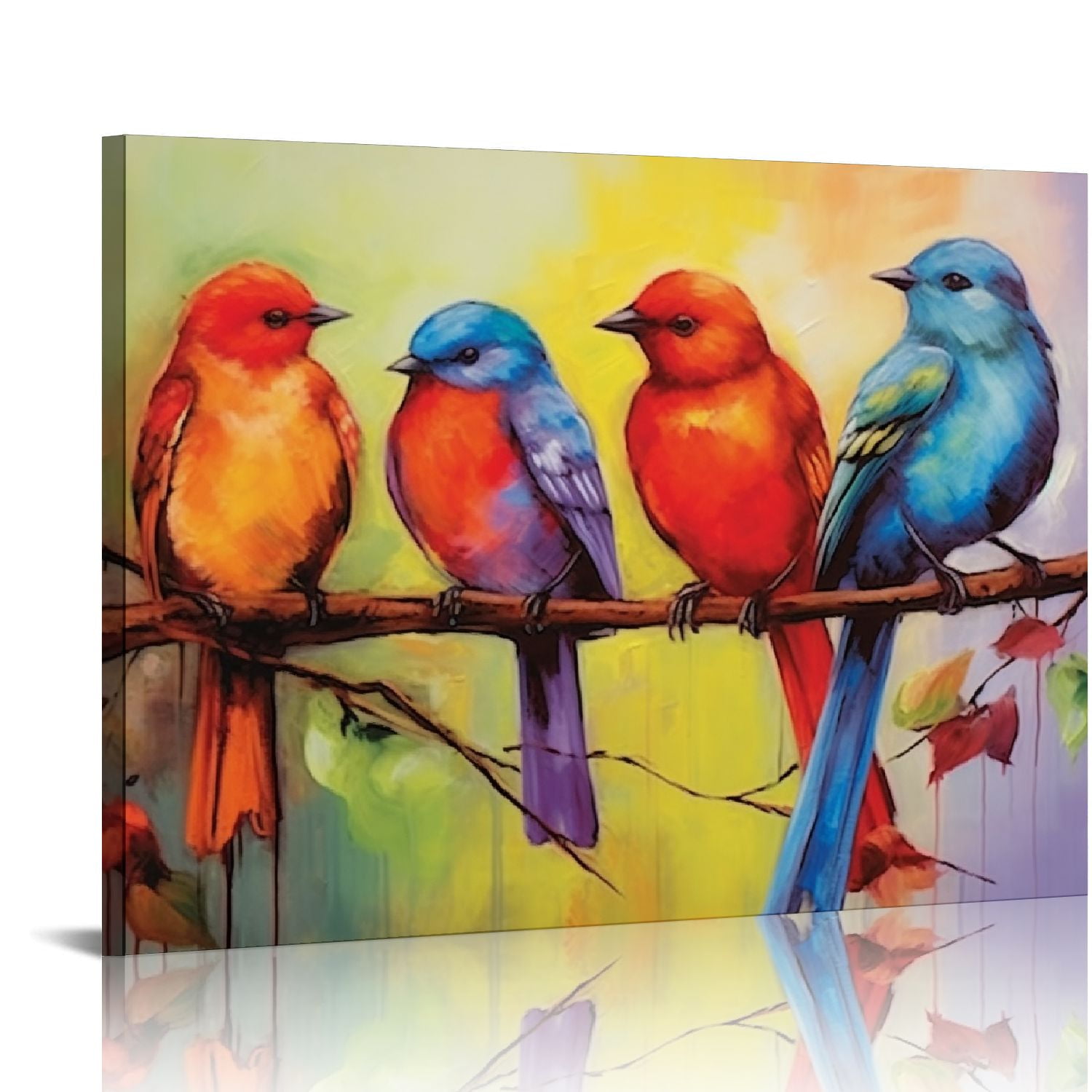 COMIO Abstract Birds Wall Art Singing Birds Painting Canvas Print Artwork Chubby Birds Standing