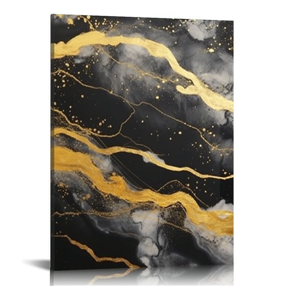 COMIO Abstract Black and Gold Landscape Canvas Wall Art Nature Lightning Strikes Strom Cityscape Night Picture Prints for Home Wall Decoration Artwork (12x16)