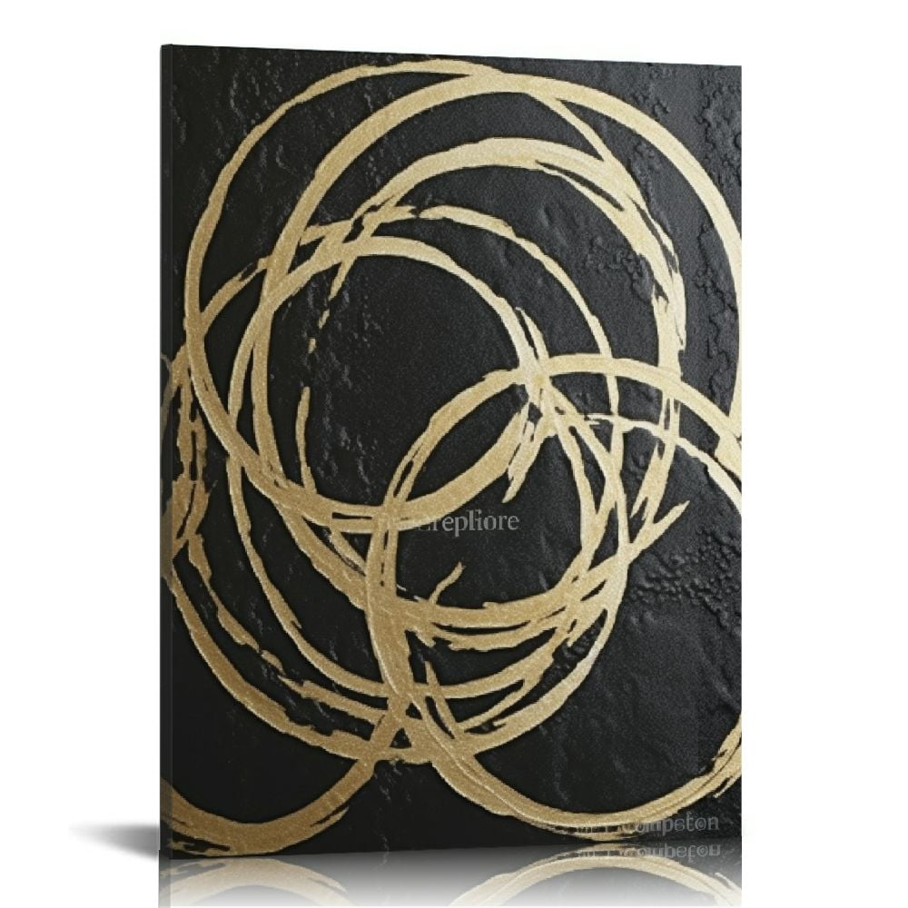 Abstract Black & Gold Textured Wall Art Set - 4-Panel Framed Canvas Prints For Living Room, Office