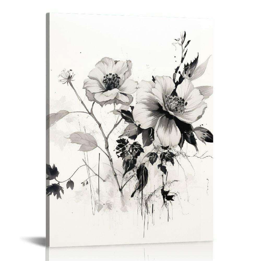 COMIO Abstract Botanical Wall Art Decor,Black and White Herb Flowers ...