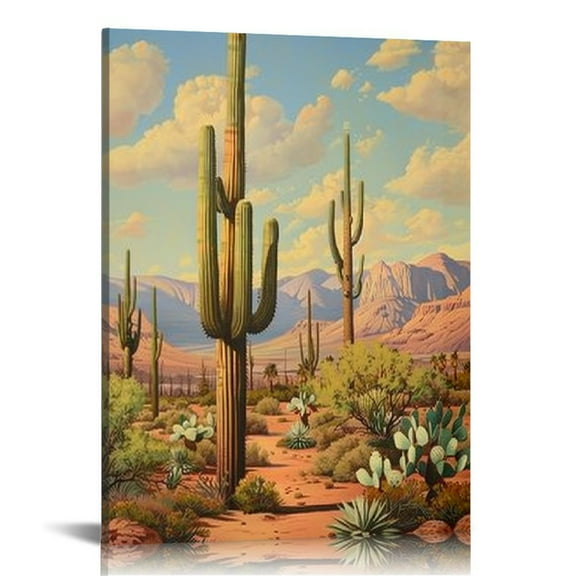 COMIO Abstract Cactus Wall Art Green Cactus Painting Desert Landscape Print Cactus Sunset Picture Desert Plant Poster Desert Landscape Canvas Natural Scenery Poster Saguaro Cactus Artwork