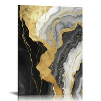 COMIO Abstract Canvas Wall Art, Black Gold Marble Wall Art Paintings for Bathroom Living Room, Office Home Decoration Modern Canvas Artwork Wall Decor Ready to Hang 16x20in