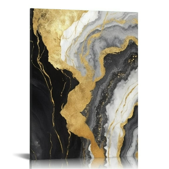 COMIO Abstract Canvas Wall Art, Black Gold Marble Wall Art Paintings for Bathroom Living Room, Office Home Decoration Modern Canvas Artwork Wall Decor Ready to Hang 16x20in