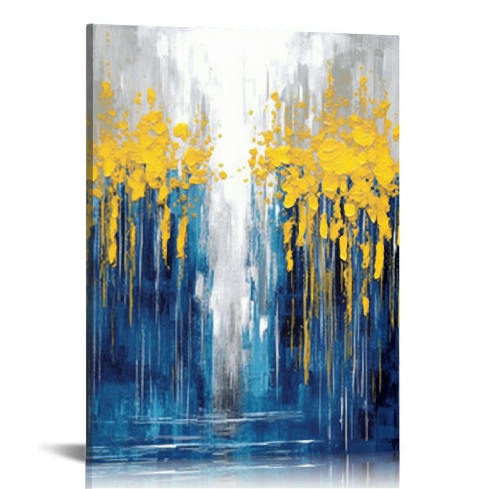 COMIO Abstract Canvas Wall Art Gold and Blue Painting Prints Modern ...